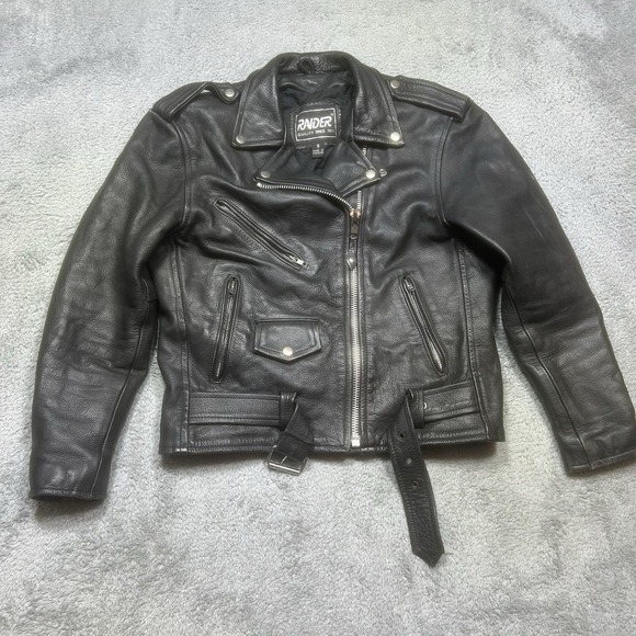 Vintage Raider Jacket Women's 8 Black Genuine Leather Biker Distressed *SPOTS - Picture 2 of 16